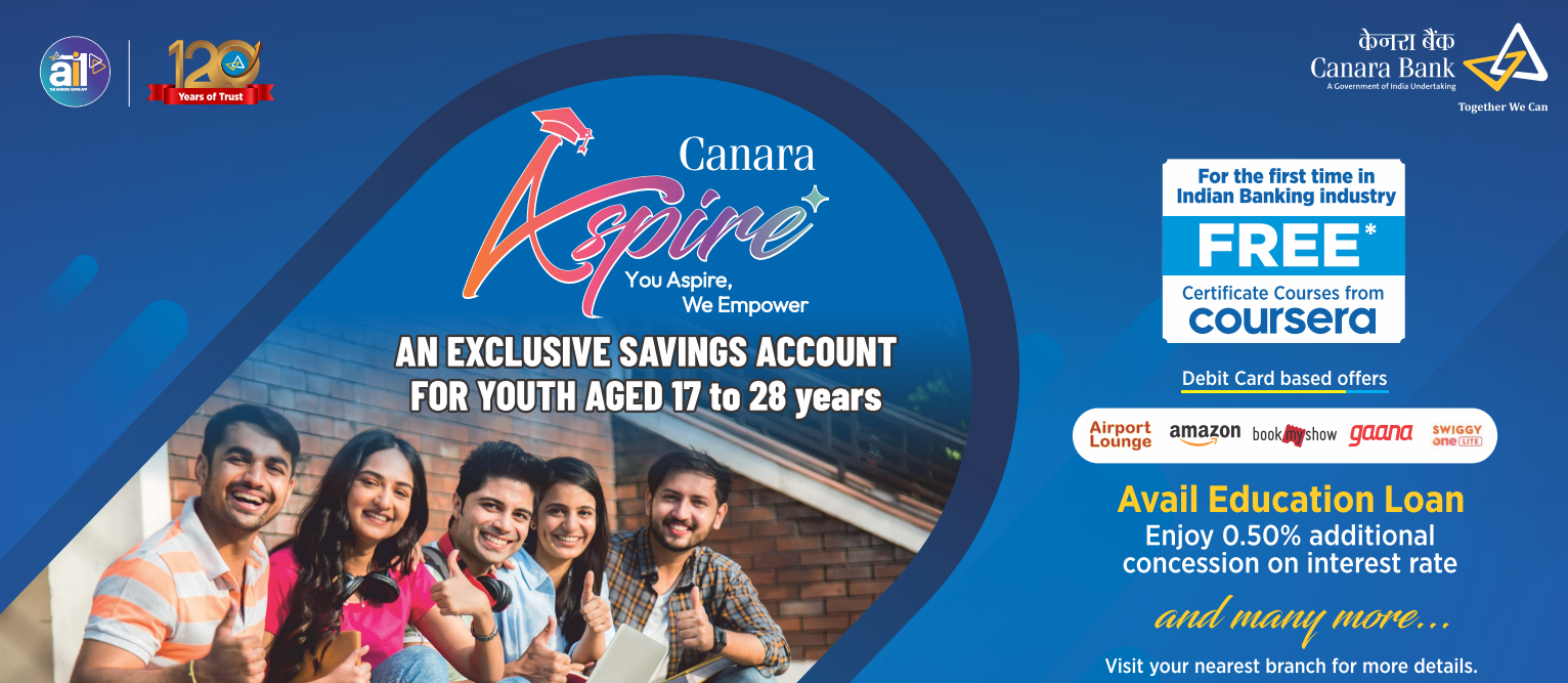 Promotional banner for Canara Aspire Savings Account